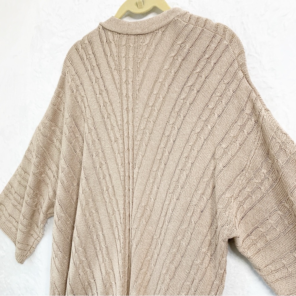 J. Jill Cable Knit Longline Half Sleeve Open Front Cardigan Tan Sz XL - Picture 6 of 8